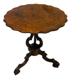 Antique Victorian Burr Walnut Scalloped Lamp Side Table