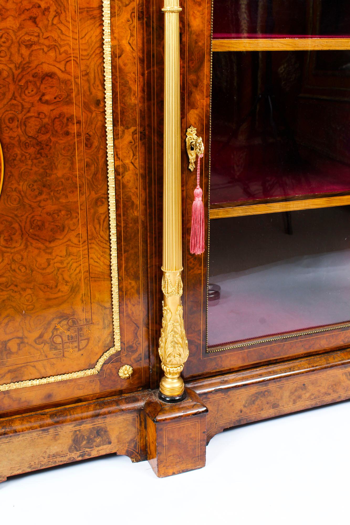 Antique Victorian Burr Walnut Sevres Plaque Credenza Side Cabinet, 19th Century 7