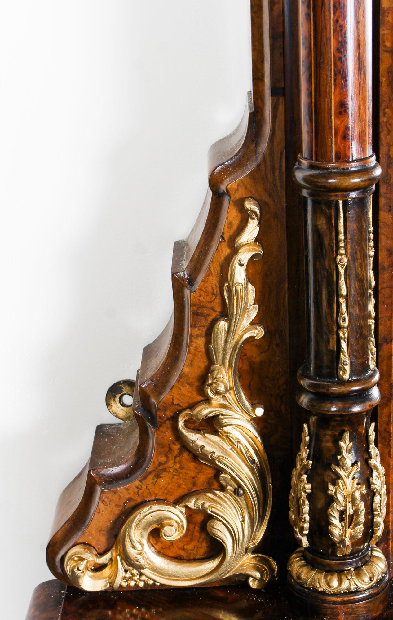 Victorian Burr Walnut Sevres Plaque Mirror Back Credenza Cabinet, 19th Century For Sale 5