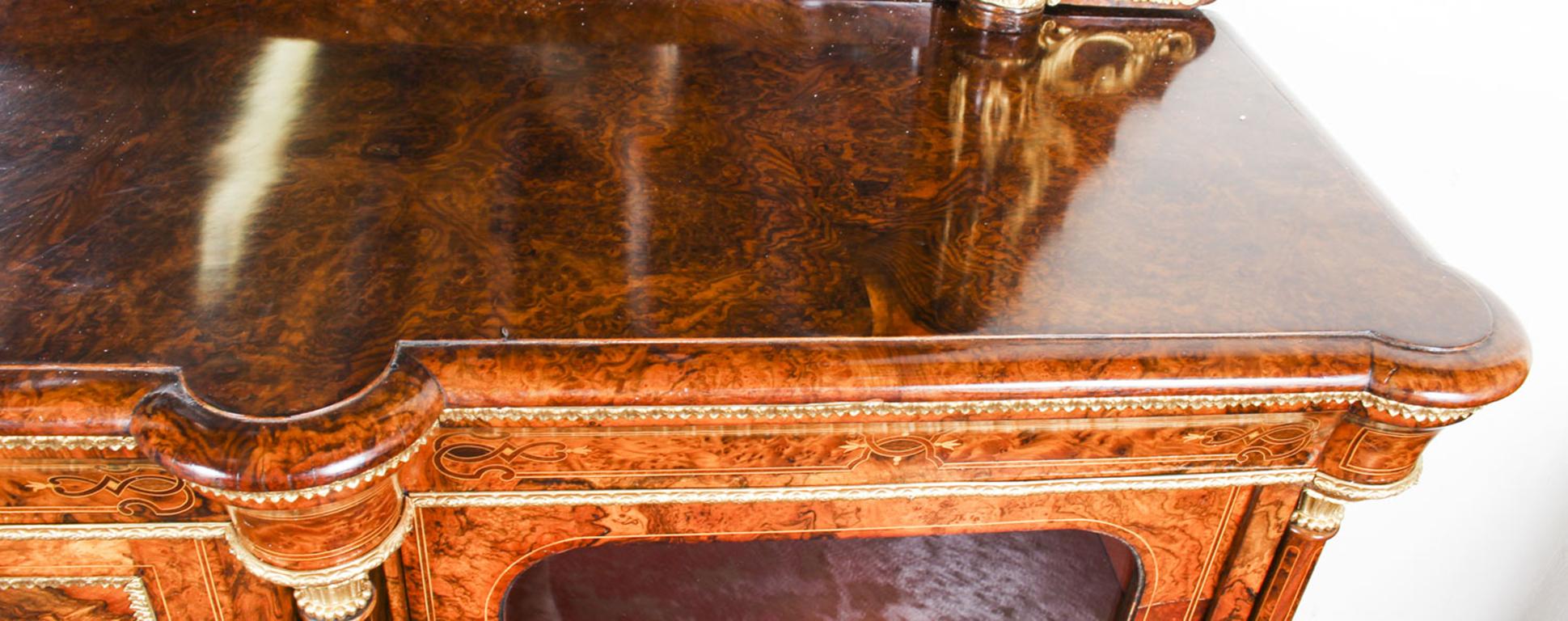 Victorian Burr Walnut Sevres Plaque Mirror Back Credenza Cabinet, 19th Century For Sale 6