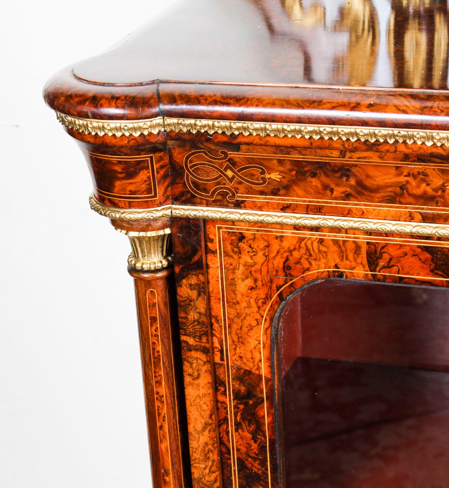 Victorian Burr Walnut Sevres Plaque Mirror Back Credenza Cabinet, 19th Century For Sale 7