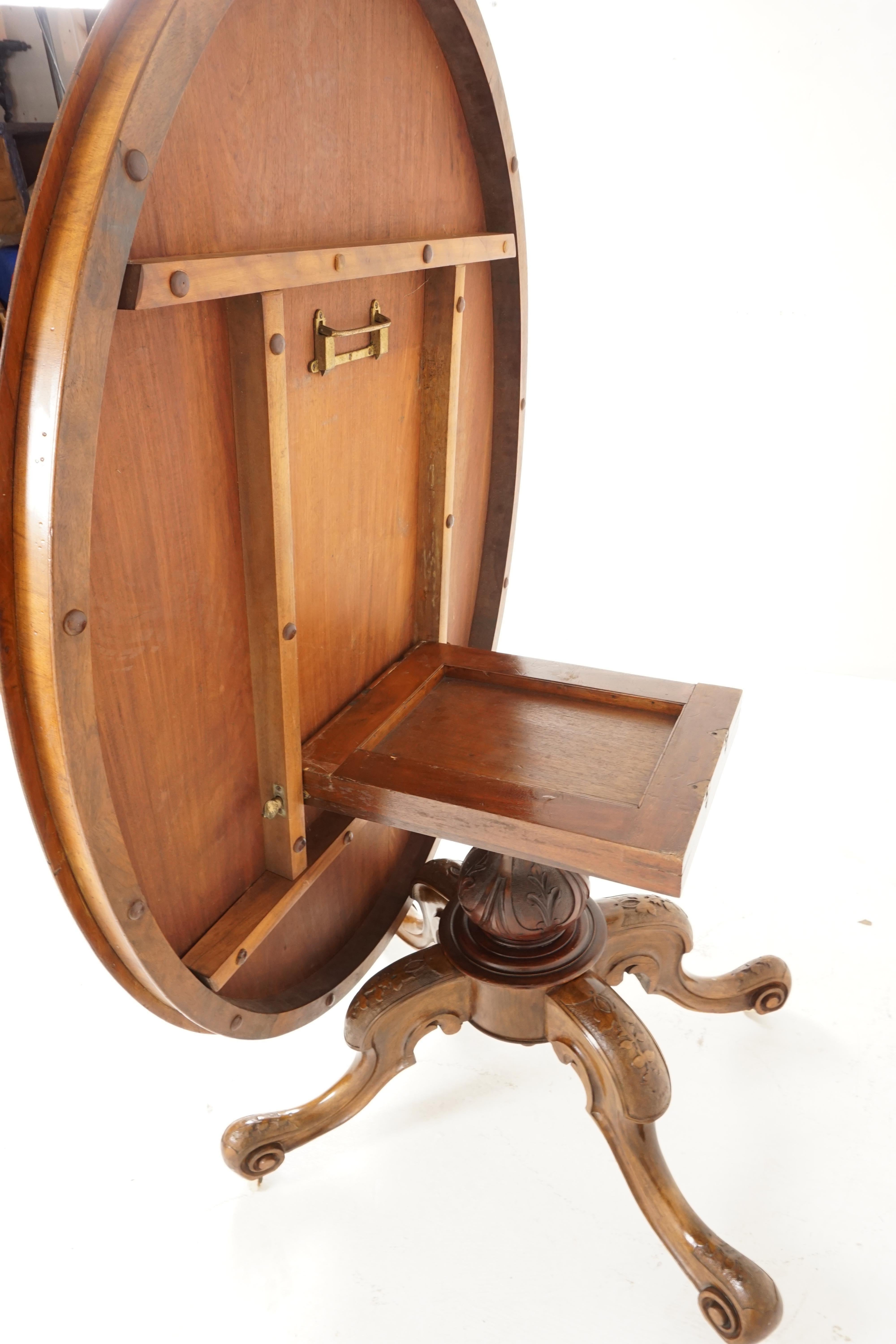 Antique Victorian Burr Walnut Snap Top Loo Dining Table, Scotland 1880, H121 For Sale 2