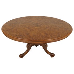 Antique Victorian Burr Walnut Snap Top Loo Dining Table, Scotland 1880, H121