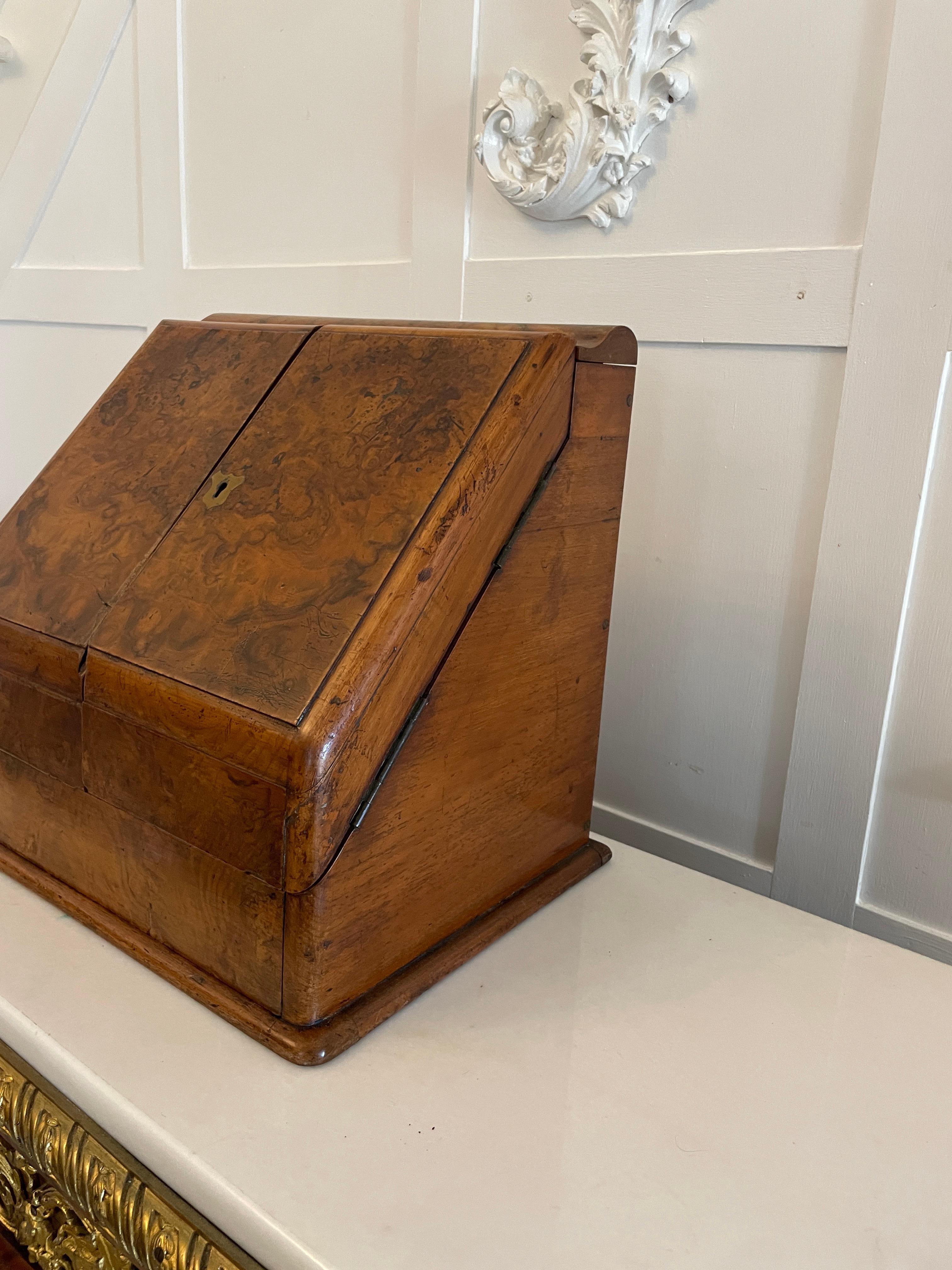 English Antique Victorian Burr Walnut Stationery Box  