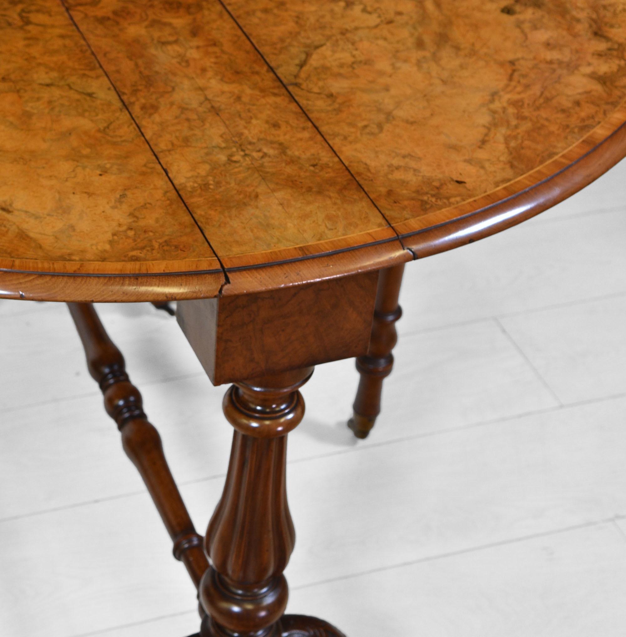 Antique Victorian Burr Walnut Sutherland Drop Leaf Table 5
