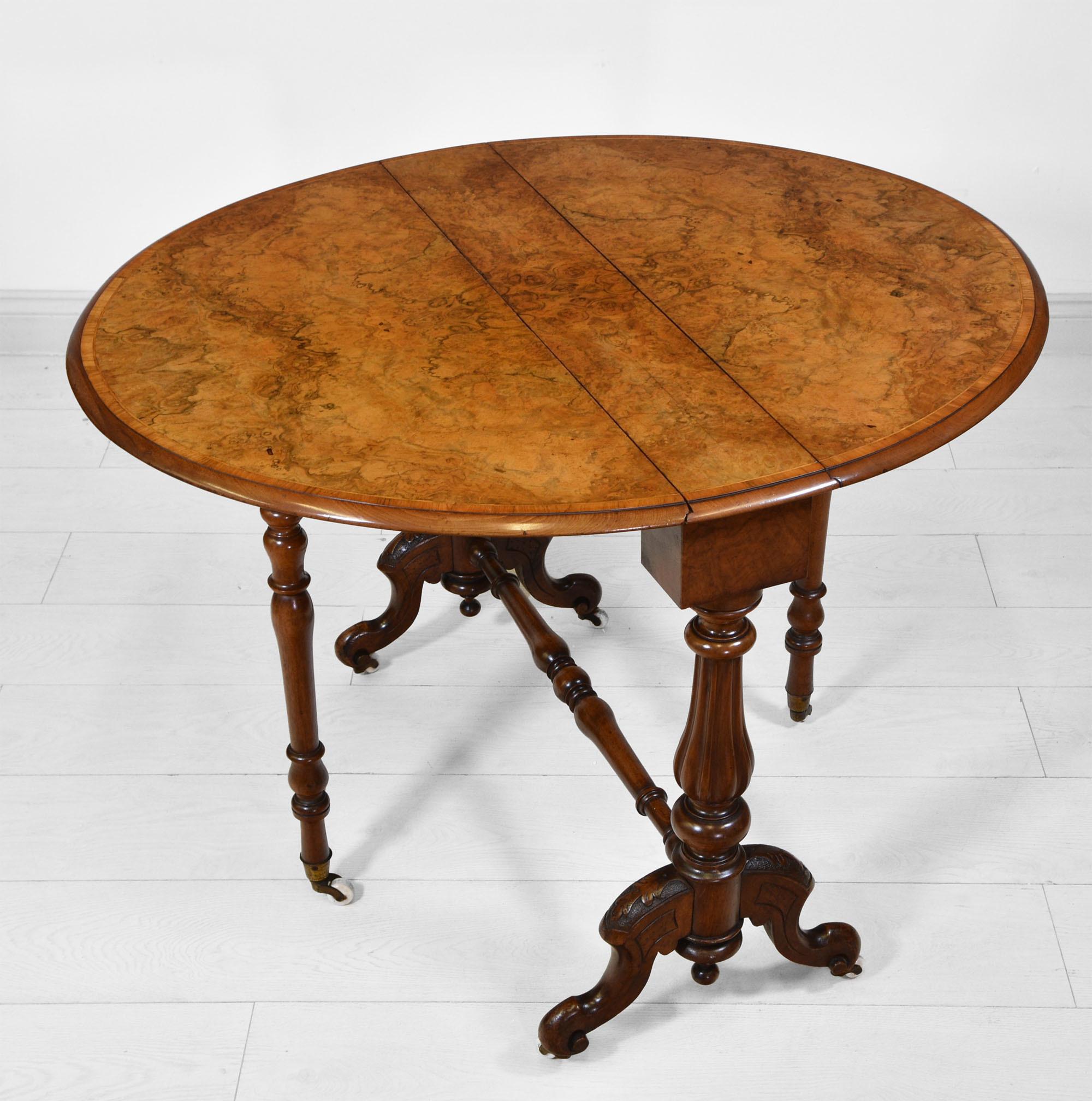 Antique Victorian Burr Walnut Sutherland Drop Leaf Table 7