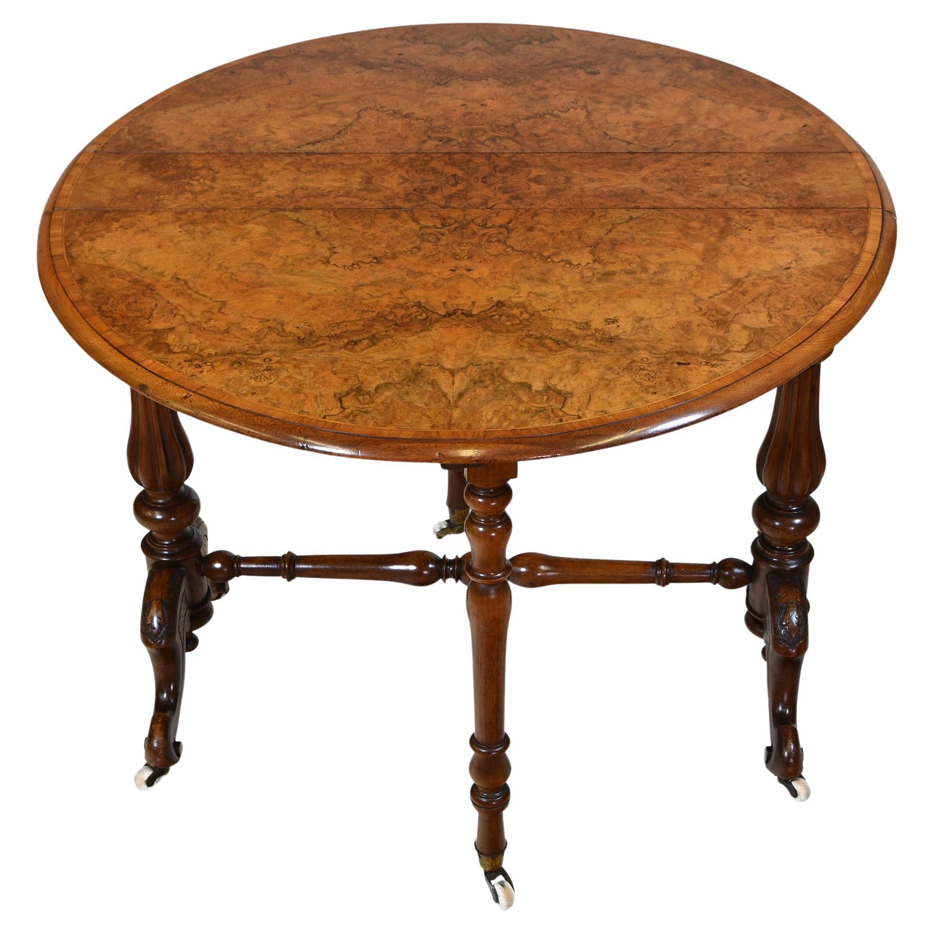 Antique Victorian Burr Walnut Sutherland Drop Leaf Table