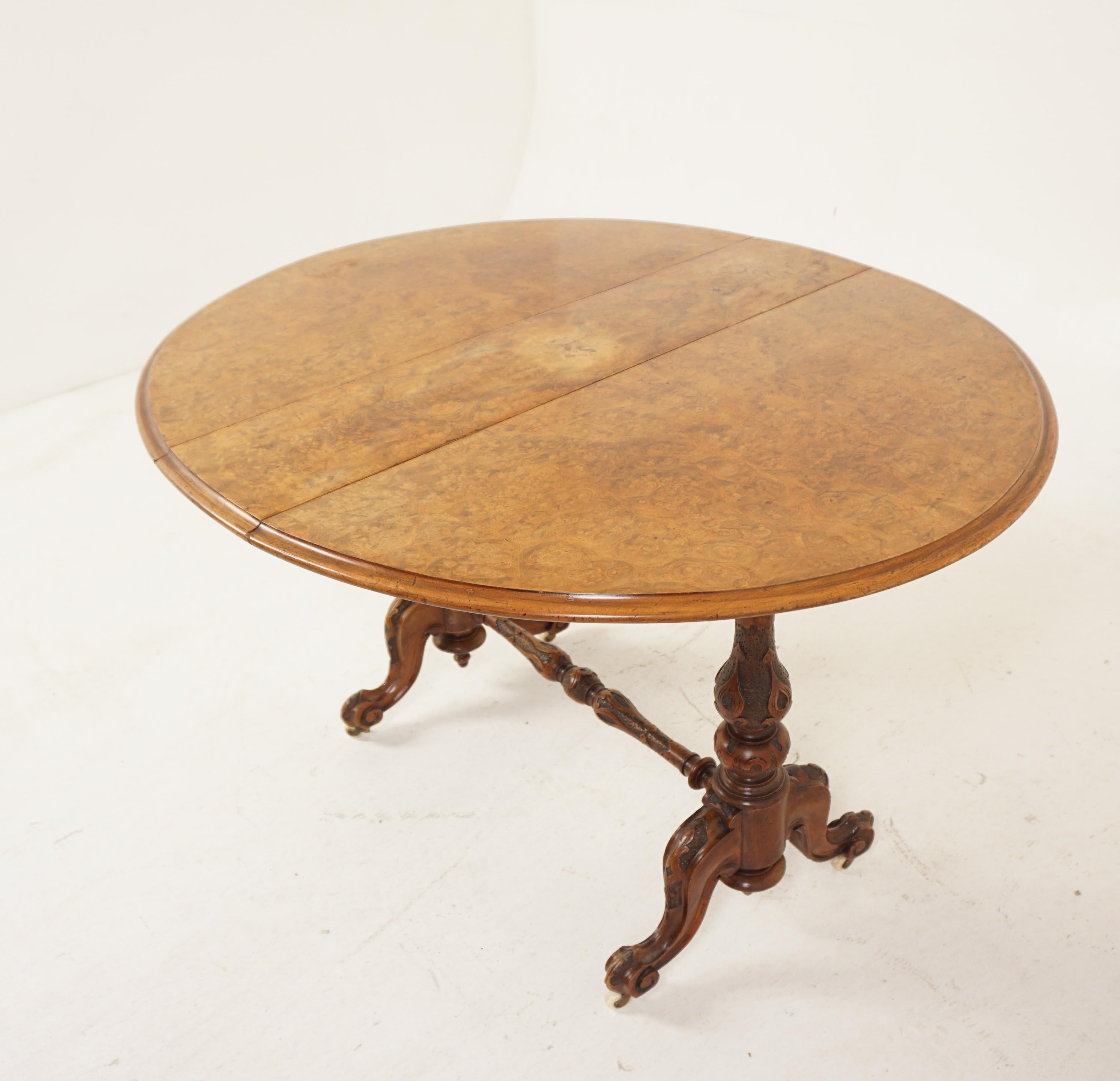Late 19th Century Antique Victorian Burr Walnut Sutherland Table, Scotland 1870, H281