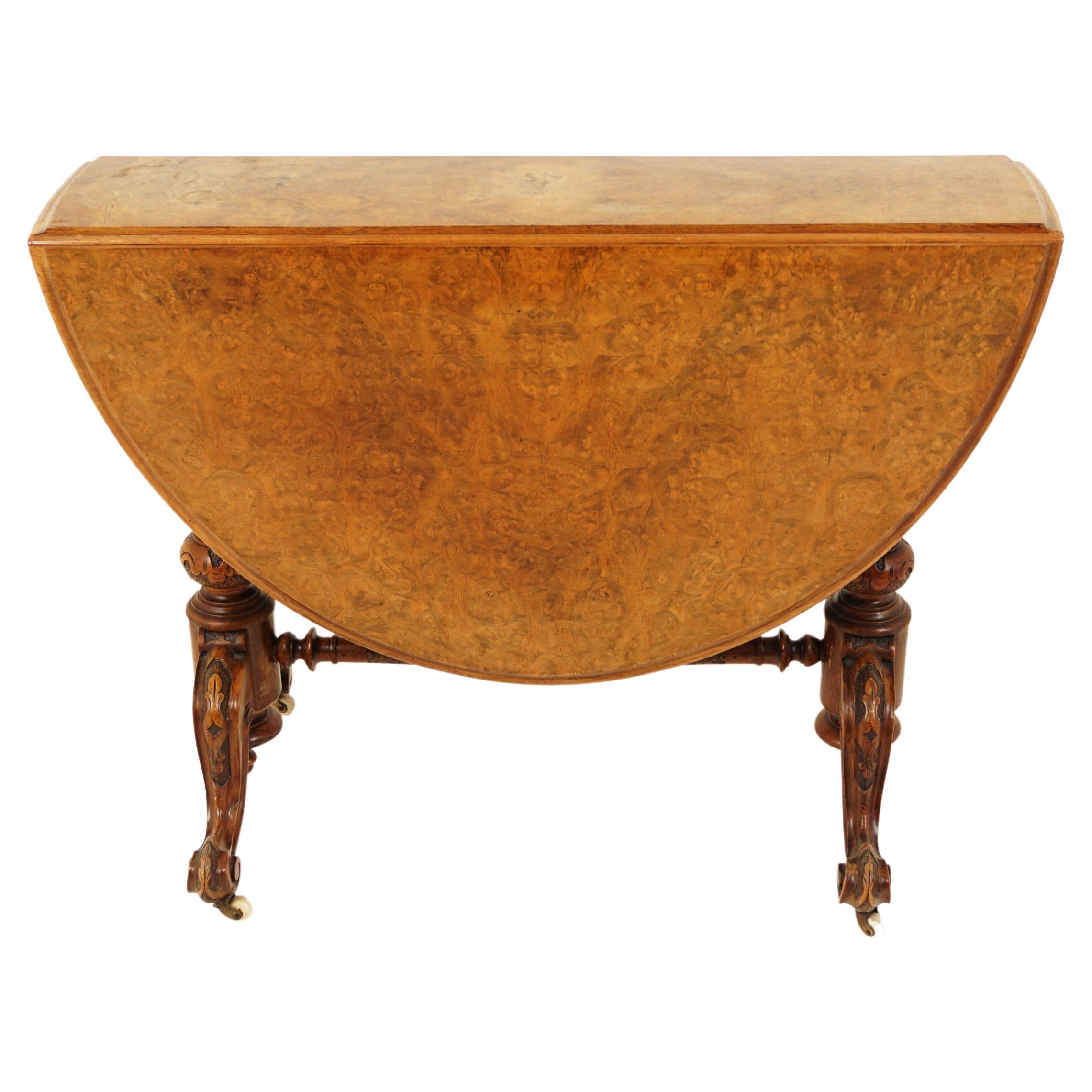 Antique Victorian Burr Walnut Sutherland Table, Scotland 1870, H281