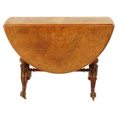 Ancienne table victorienne Sutherland en ronce de noyer, Écosse, 1870, H281