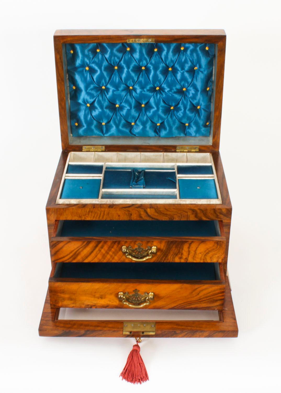 Antique Victorian Burr Walnut Table Top Jewellery Collectors Cabinet 1880s 9