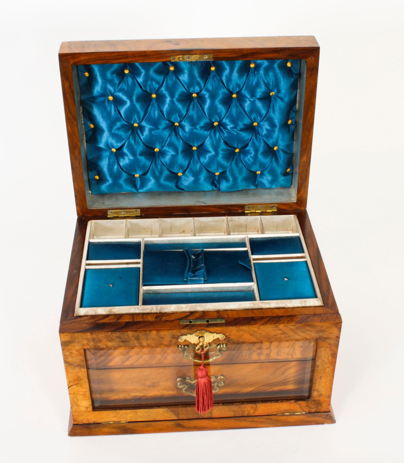 Antique Victorian Burr Walnut Table Top Jewellery Collectors Cabinet 1880s 10