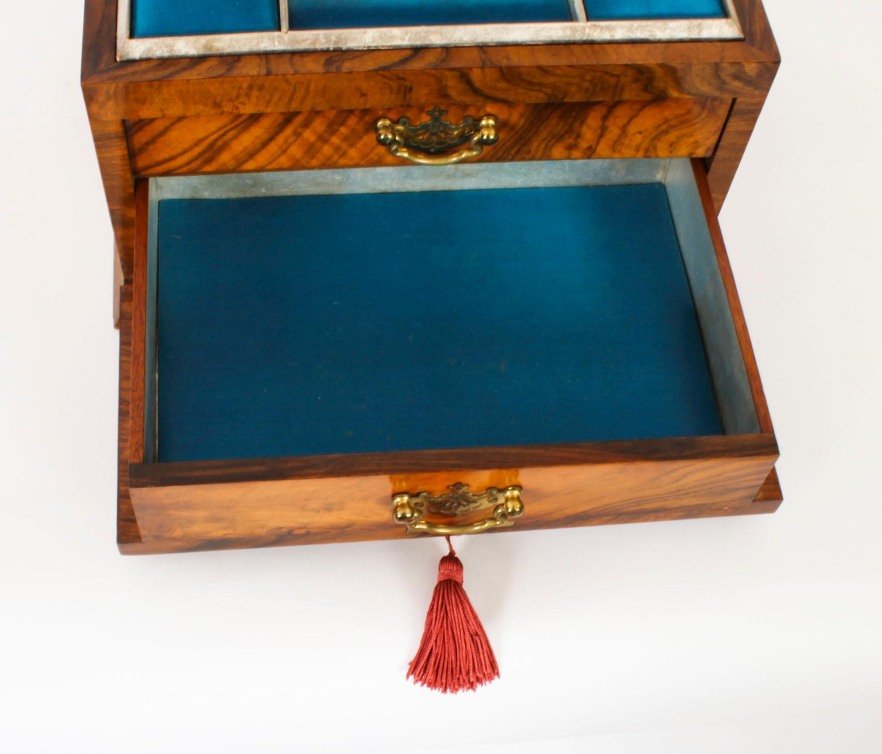 Antique Victorian Burr Walnut Table Top Jewellery Collectors Cabinet 1880s 14
