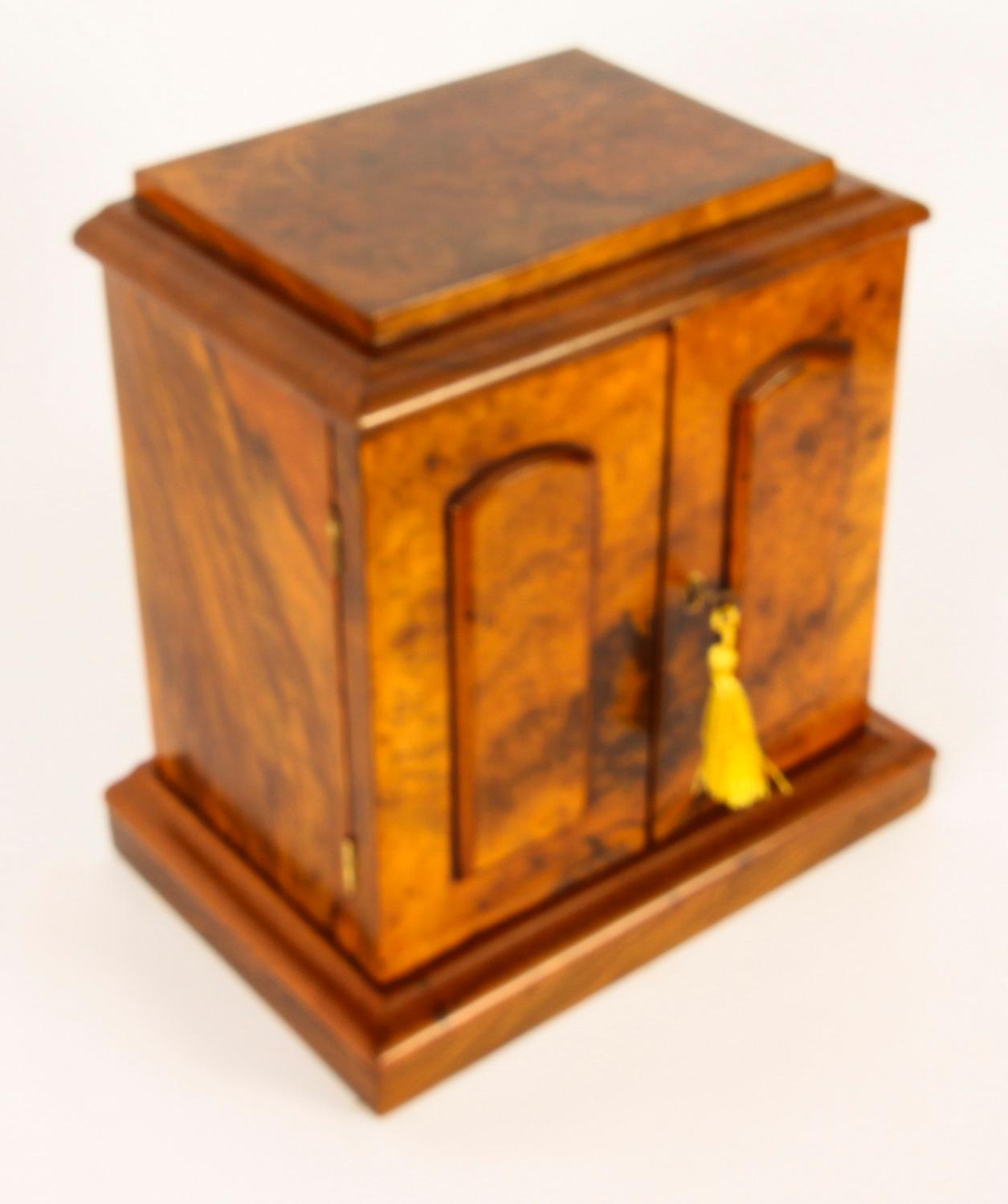 Antique Victorian Burr Walnut Table Top Jewellery Collectors Cabinet 19th C 8