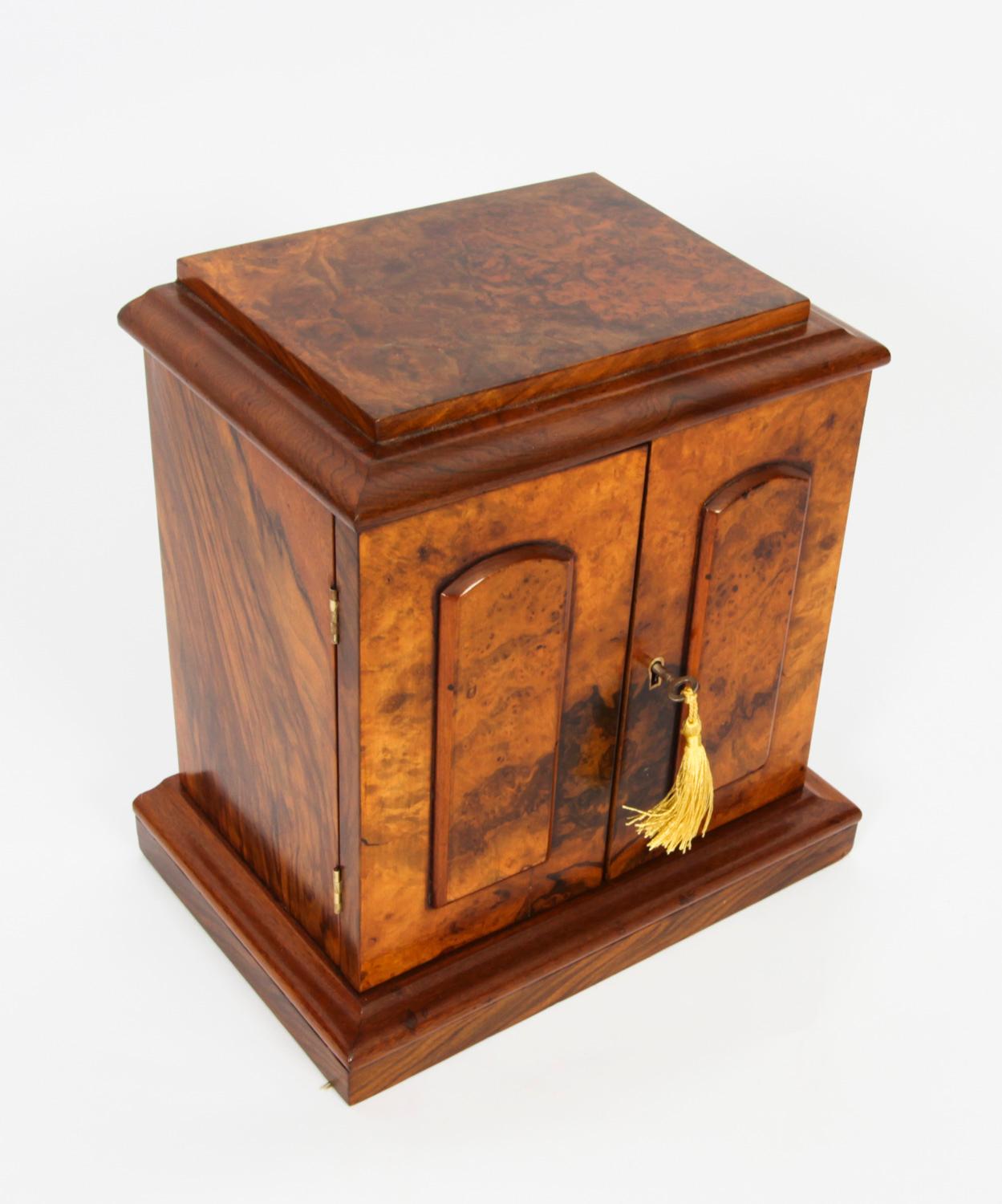 Antique Victorian Burr Walnut Table Top Jewellery Collectors Cabinet 19th C 9