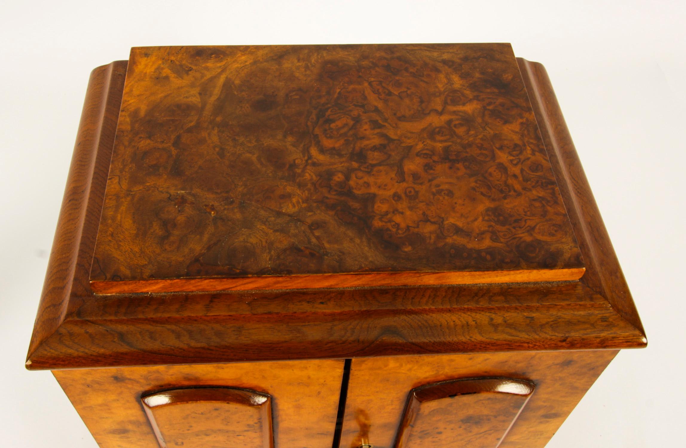 English Antique Victorian Burr Walnut Table Top Jewellery Collectors Cabinet 19th C