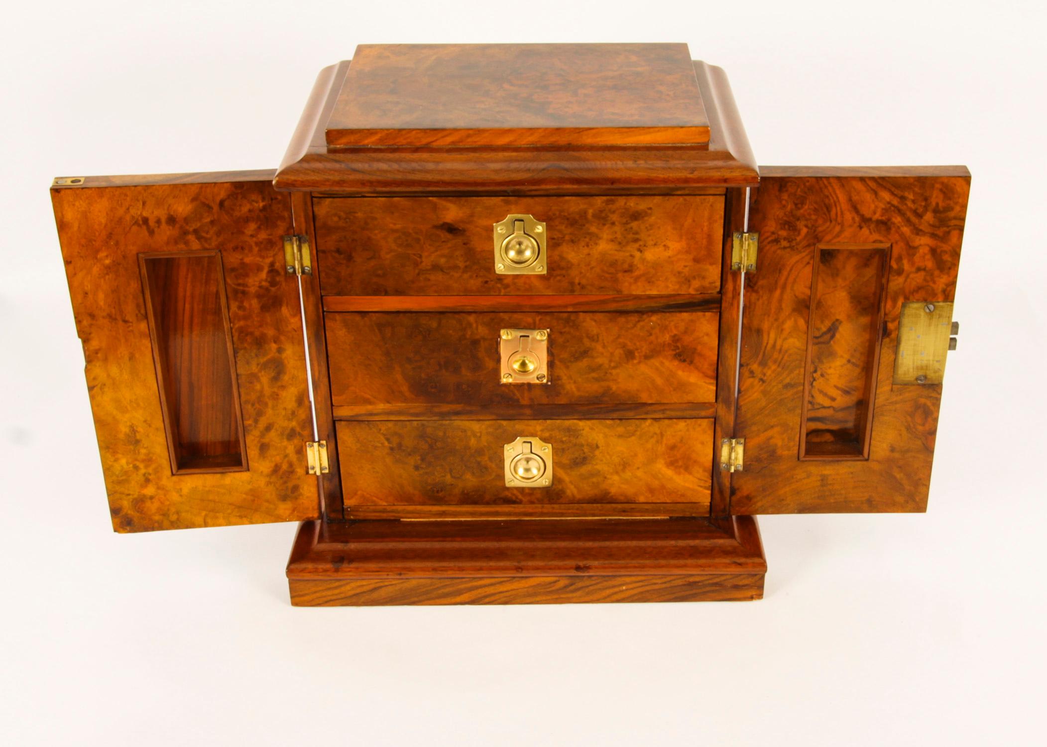 Antique Victorian Burr Walnut Table Top Jewellery Collectors Cabinet 19th C 2