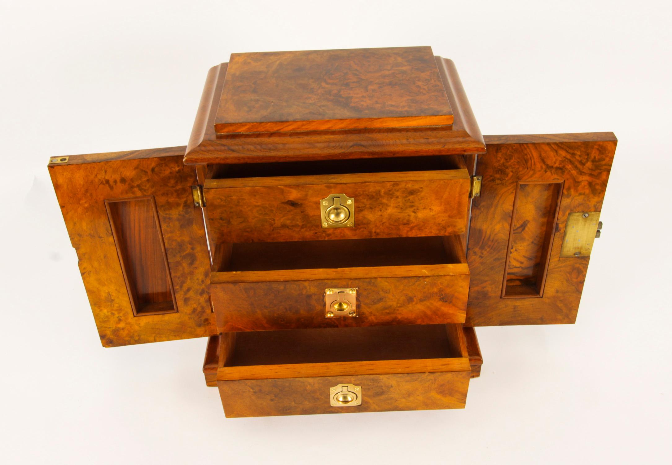 Antique Victorian Burr Walnut Table Top Jewellery Collectors Cabinet 19th C 3