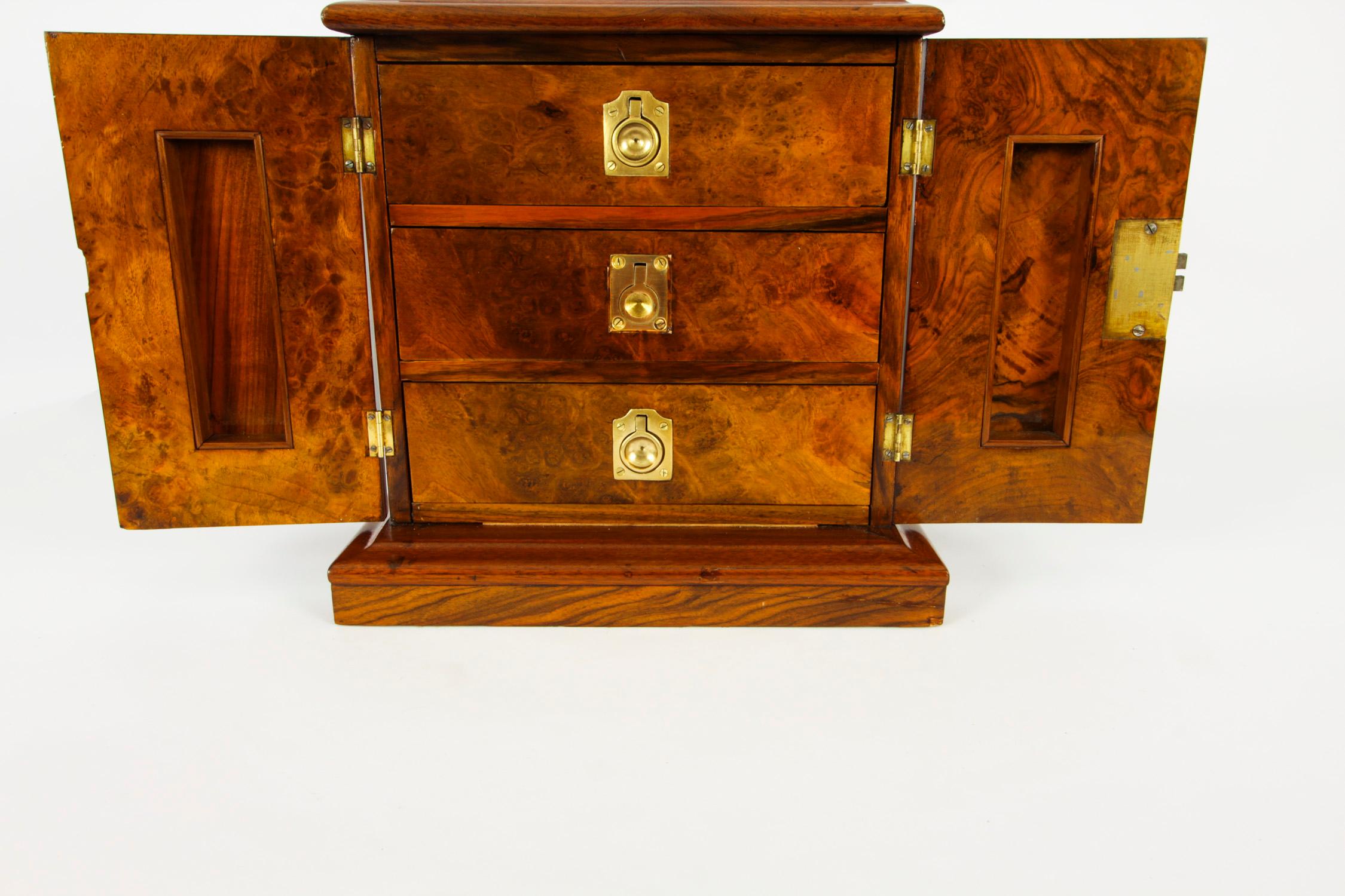 Antique Victorian Burr Walnut Table Top Jewellery Collectors Cabinet 19th C 4