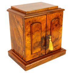 Antique Victorian Burr Walnut Table Top Jewellery Collectors Cabinet 19th C