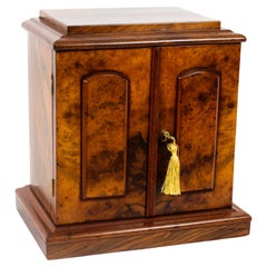 Antique Victorian Burr Walnut Table Top Jewellery Collectors Cabinet, 19th C