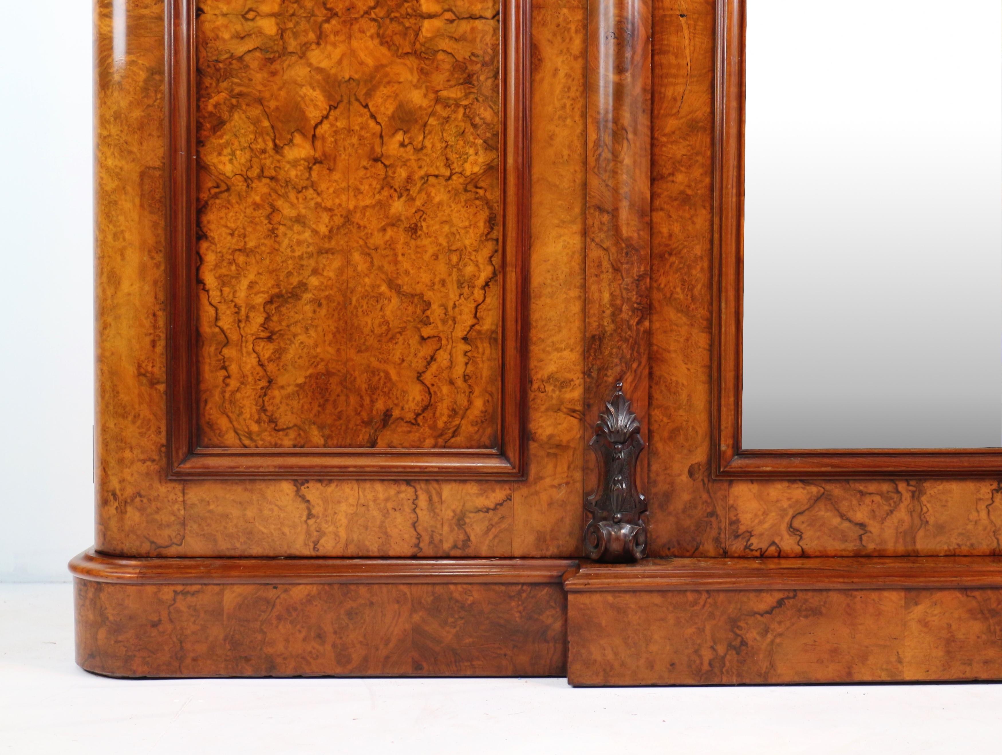 Antique Victorian Burr Walnut Three Door Fitted Breakfront Wardrobe 3