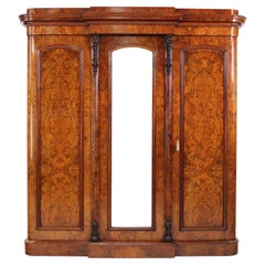 Used Victorian Burr Walnut Three Door Fitted Breakfront Wardrobe