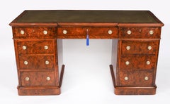 Antique Victorian Burr Walnut Twin Pedestal Desk 19th Century