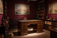 Antique Victorian Burr Walnut Twin Pedestal Desk 19th Century
