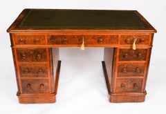 Antique Victorian Burr Walnut Twin Pedestal Desk C1860 19th Century