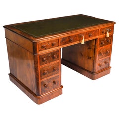 Antique Victorian Burr Walnut Twin Pedestal Desk C1860 19th Century