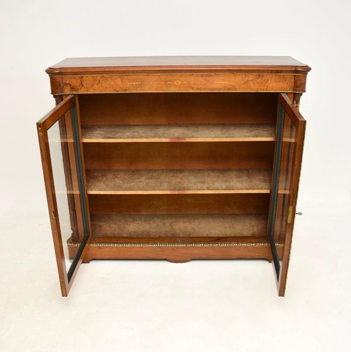 British Antique Victorian Burr Walnut Twin Pier Cabinet / Bookcase For Sale