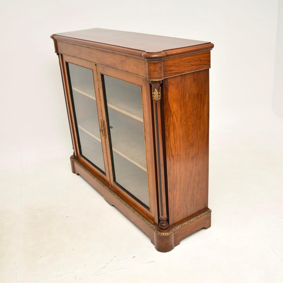 Mid-19th Century Antique Victorian Burr Walnut Twin Pier Cabinet / Bookcase For Sale