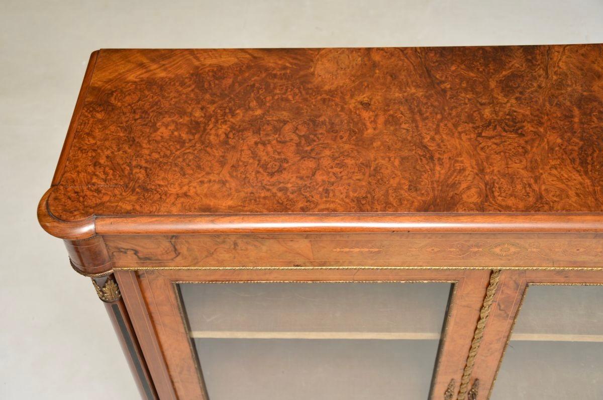 Glass Antique Victorian Burr Walnut Twin Pier Cabinet / Bookcase For Sale