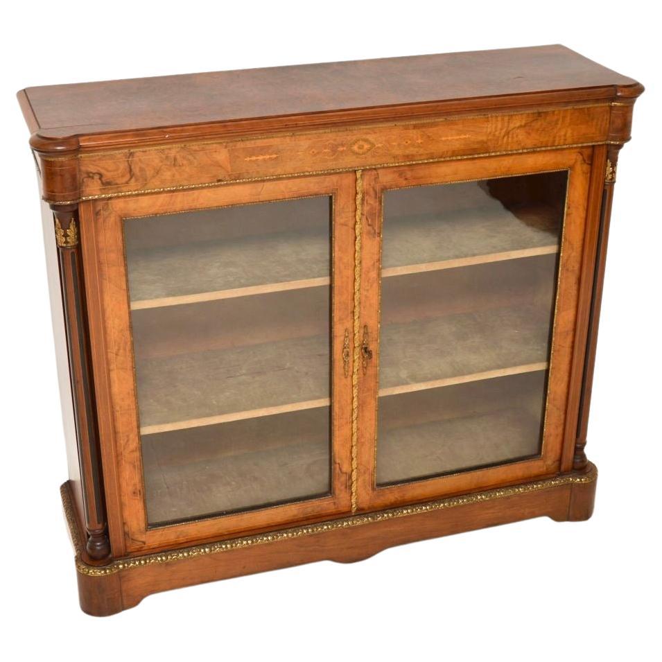 Antique Victorian Burr Walnut Twin Pier Cabinet / Bookcase For Sale