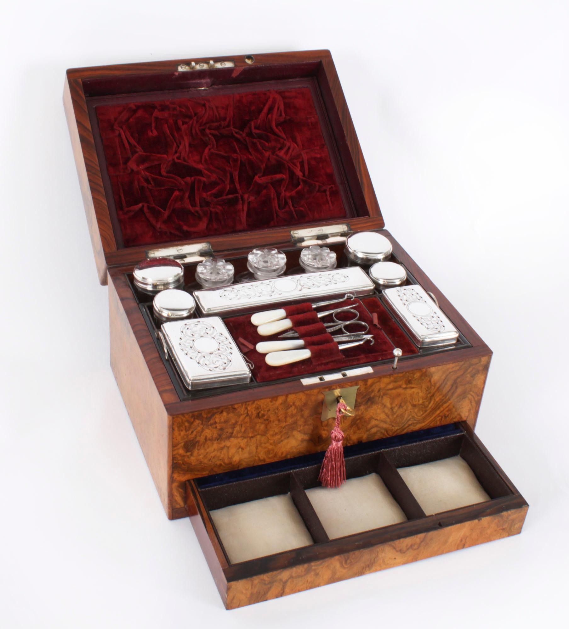 Antique Victorian Burr Walnut Vanity Box C1860 19th C 16