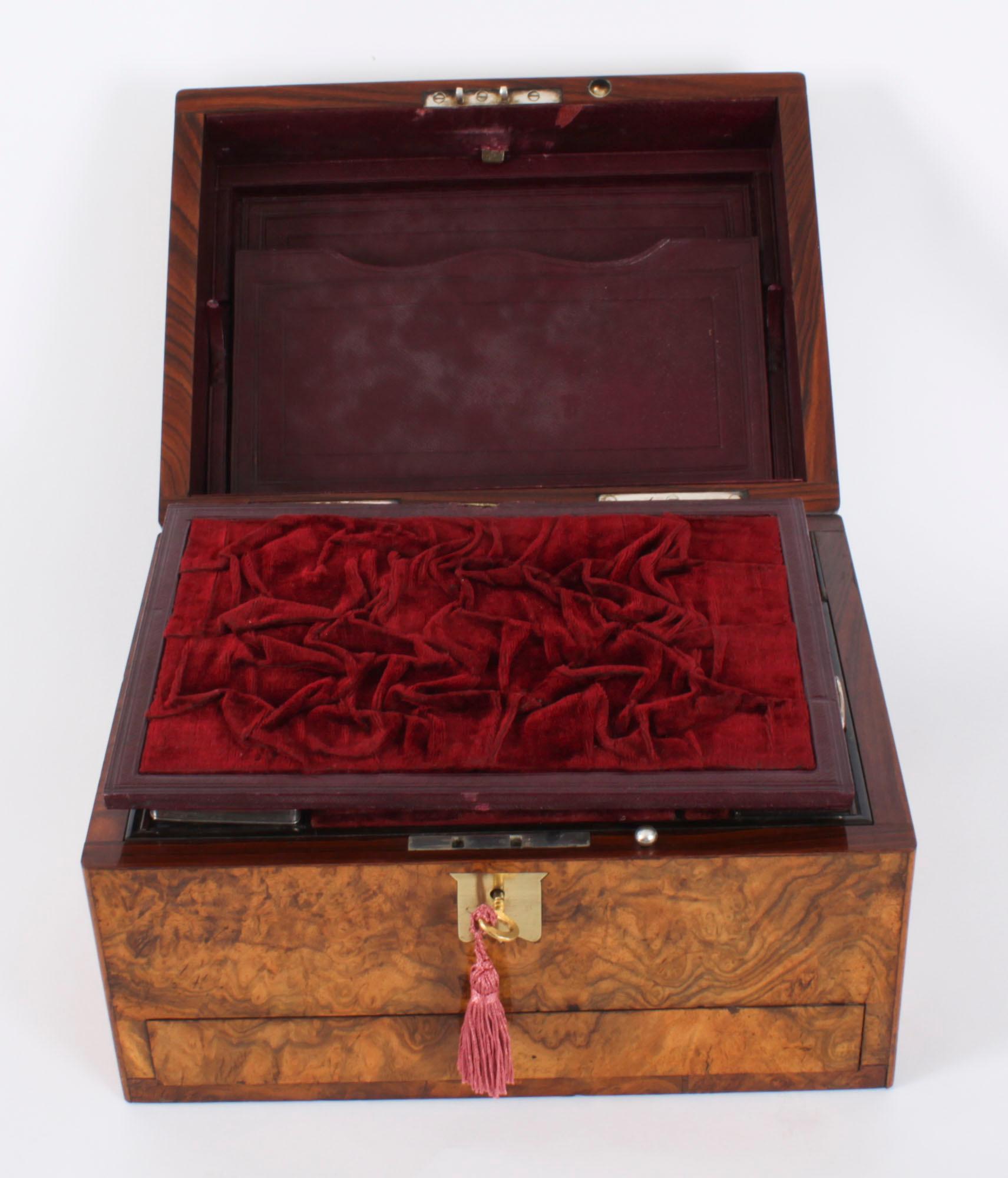 Antique Victorian Burr Walnut Vanity Box C1860 19th C 1