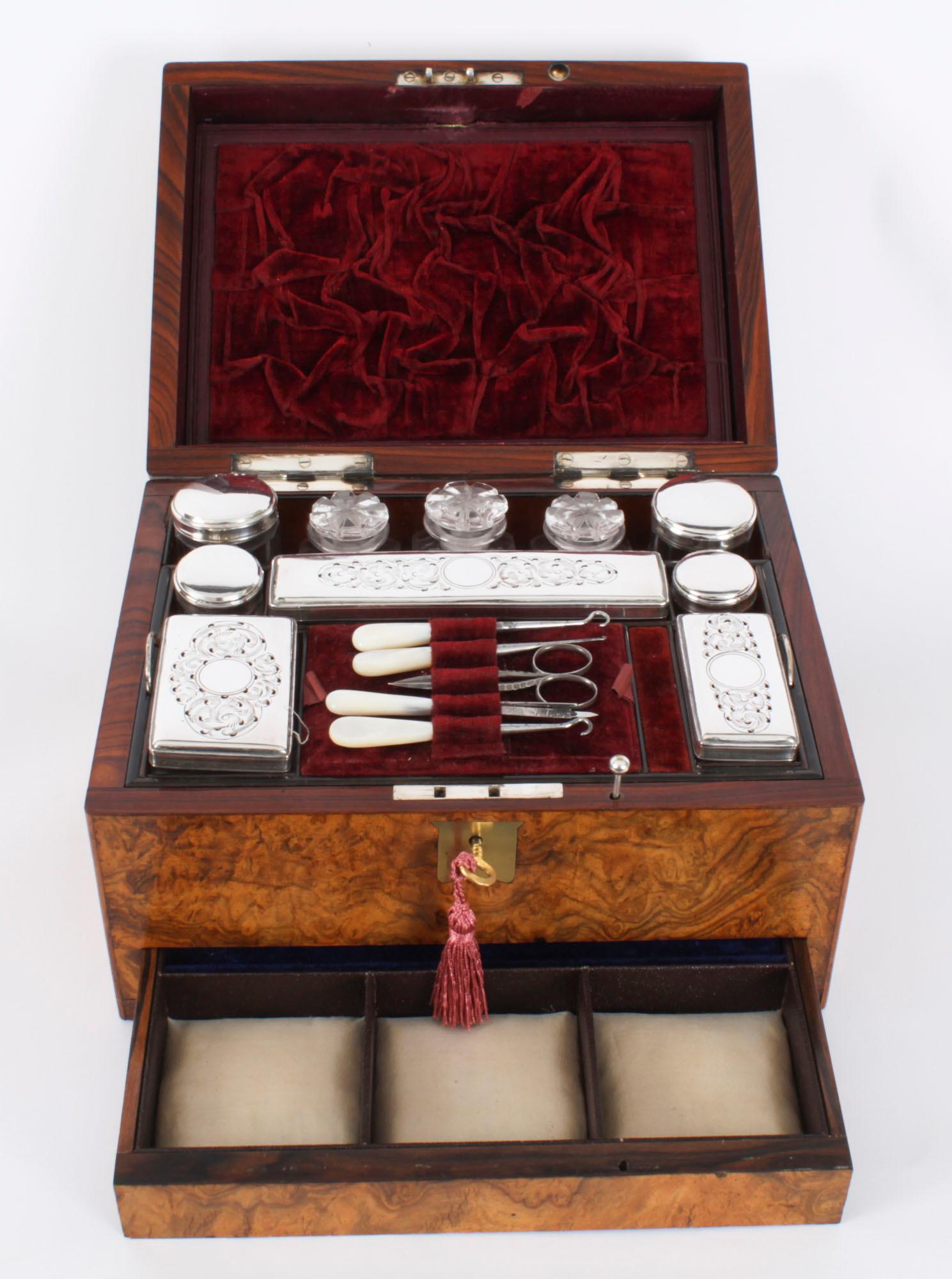 Antique Victorian Burr Walnut Vanity Box C1860 19th C 4