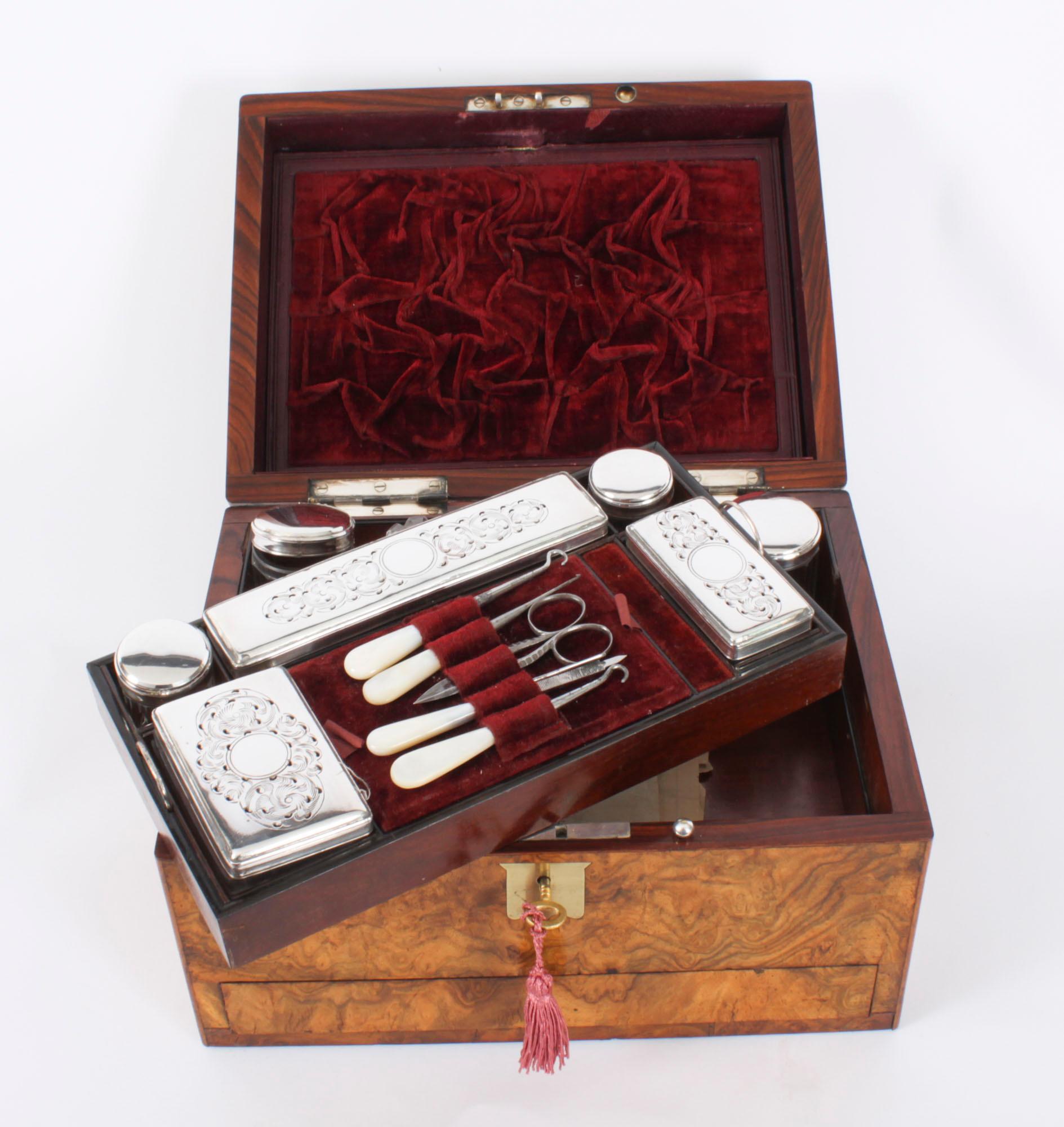 Antique Victorian Burr Walnut Vanity Box C1860 19th Century 5