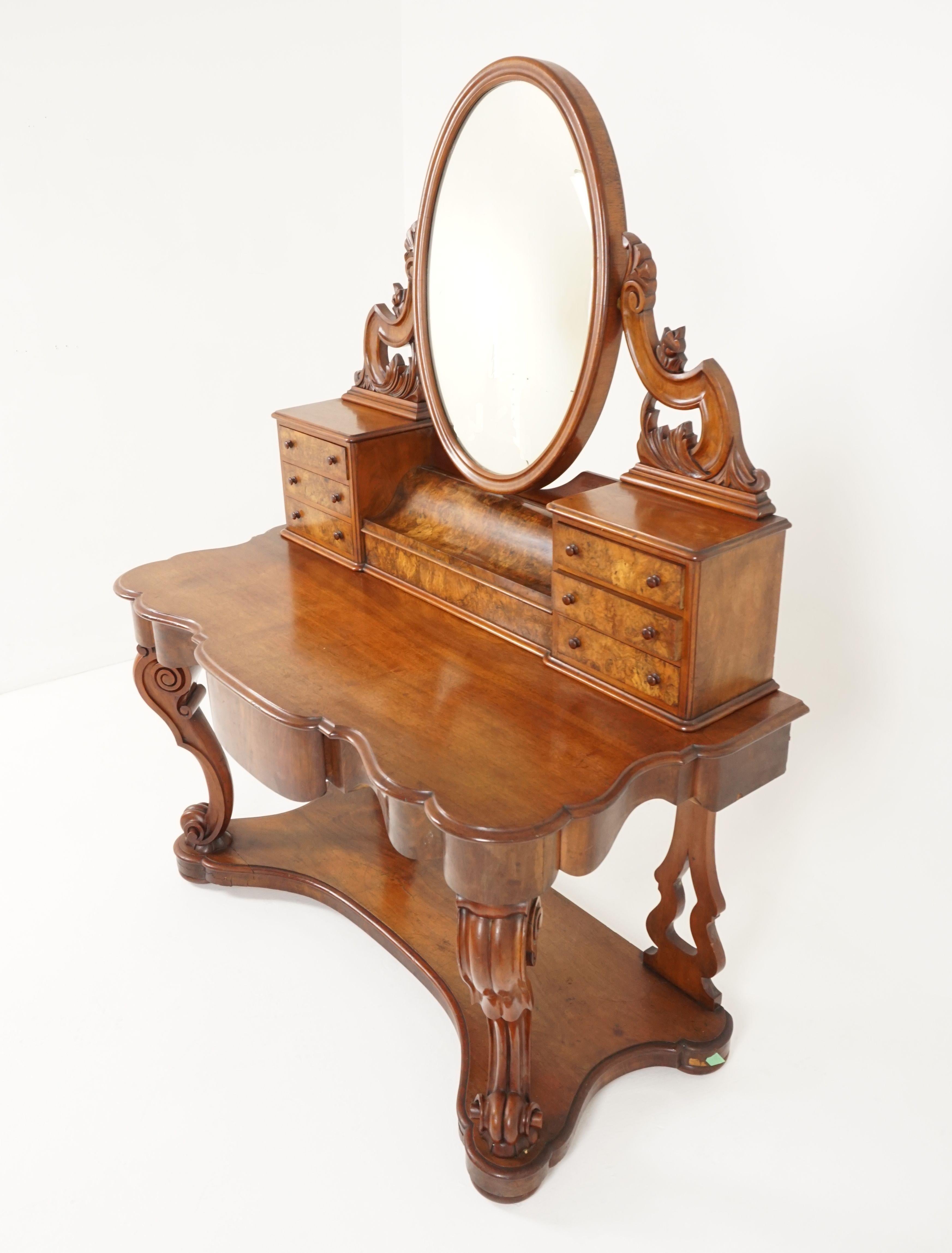 Scottish Antique Victorian Burr Walnut Vanity Dressing Table, Scotland, 1870, B2125