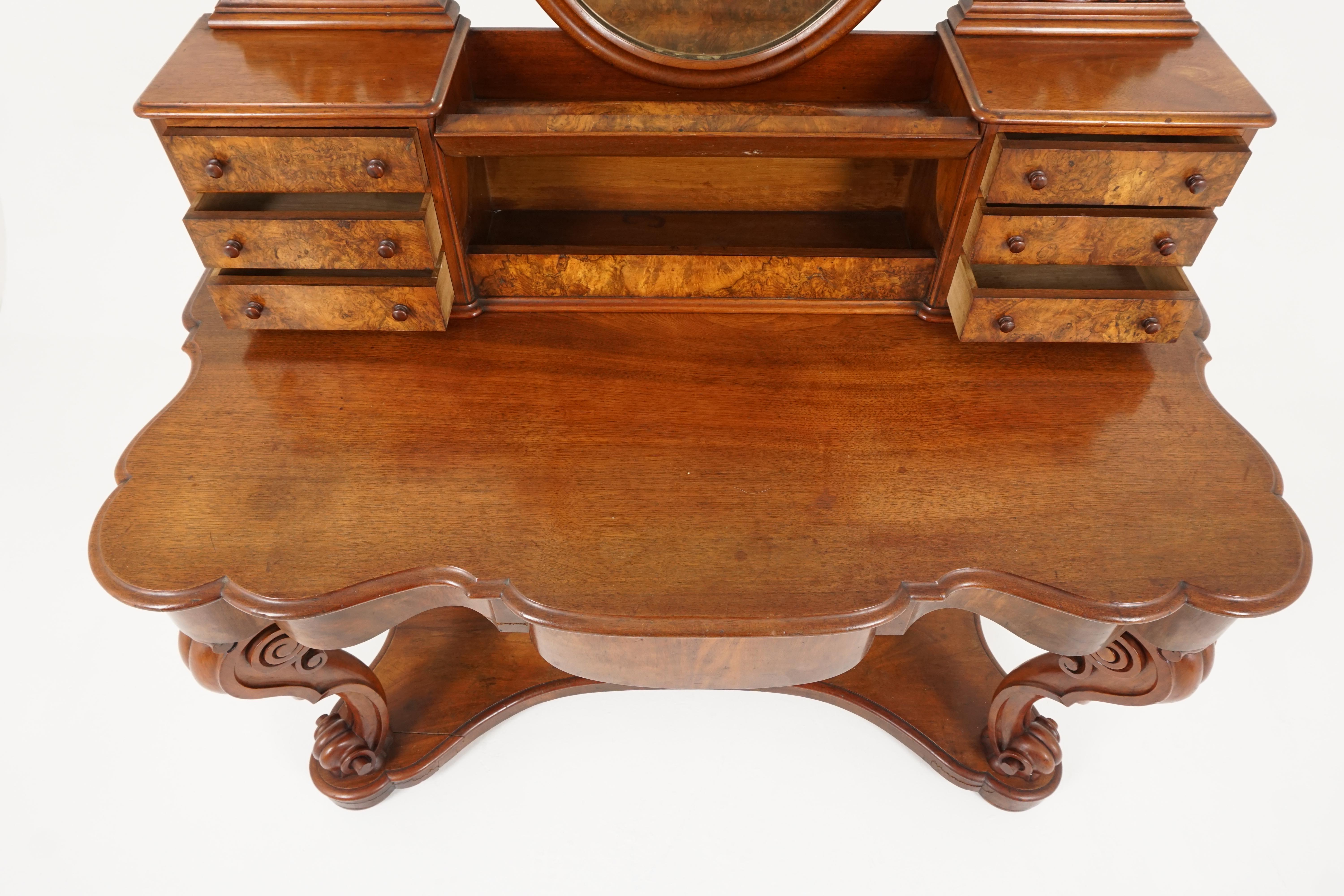 Hand-Crafted Antique Victorian Burr Walnut Vanity Dressing Table, Scotland, 1870, B2125