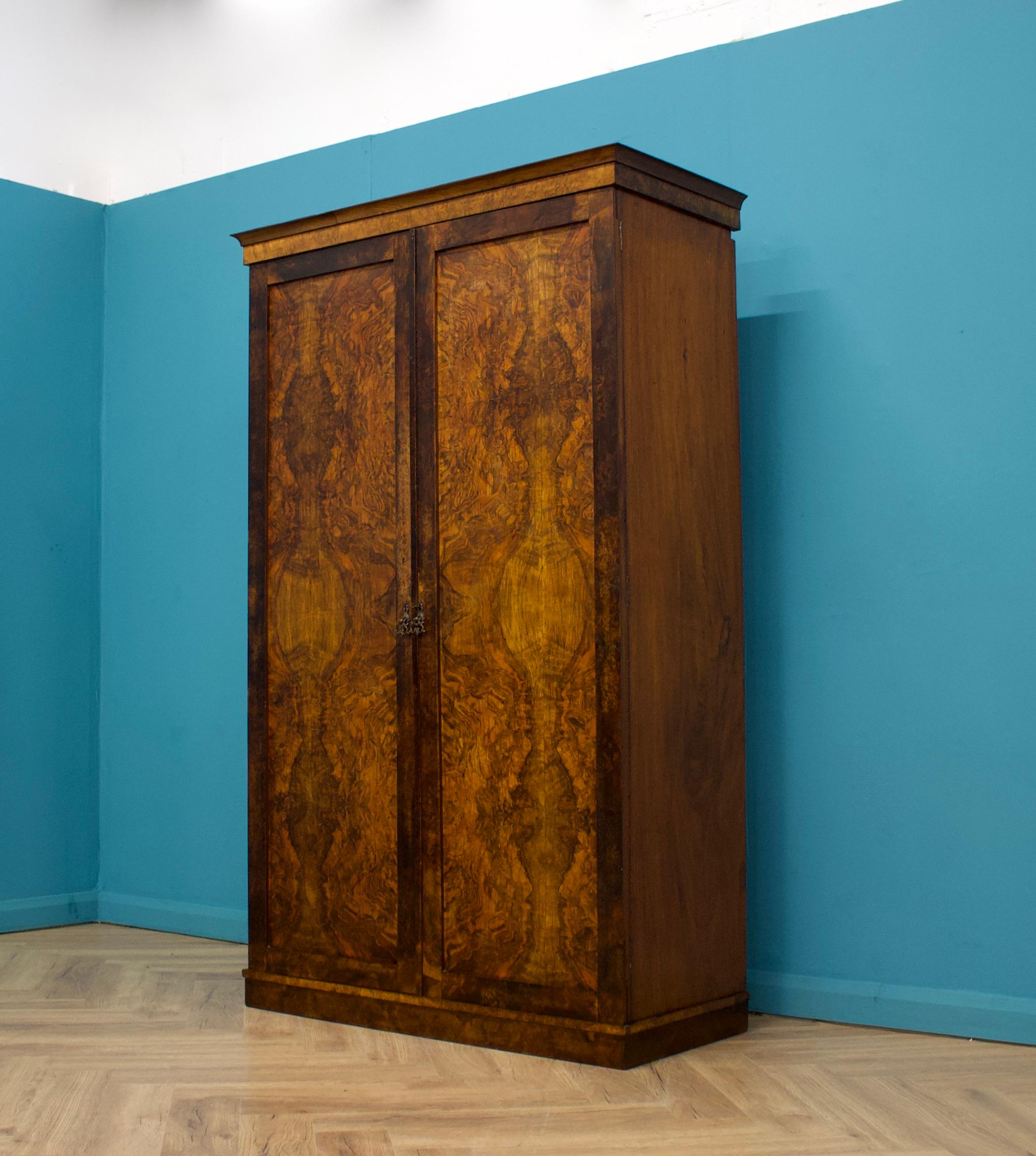 Art Deco Antique Victorian Burr Walnut Wardrobe, 1860s