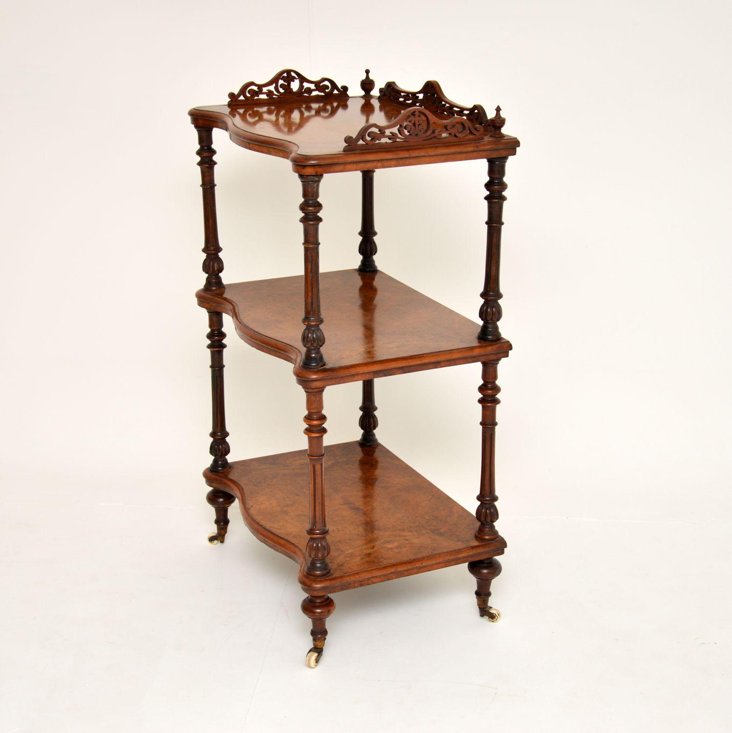 English Antique Victorian Burr Walnut Whatnot Side Table