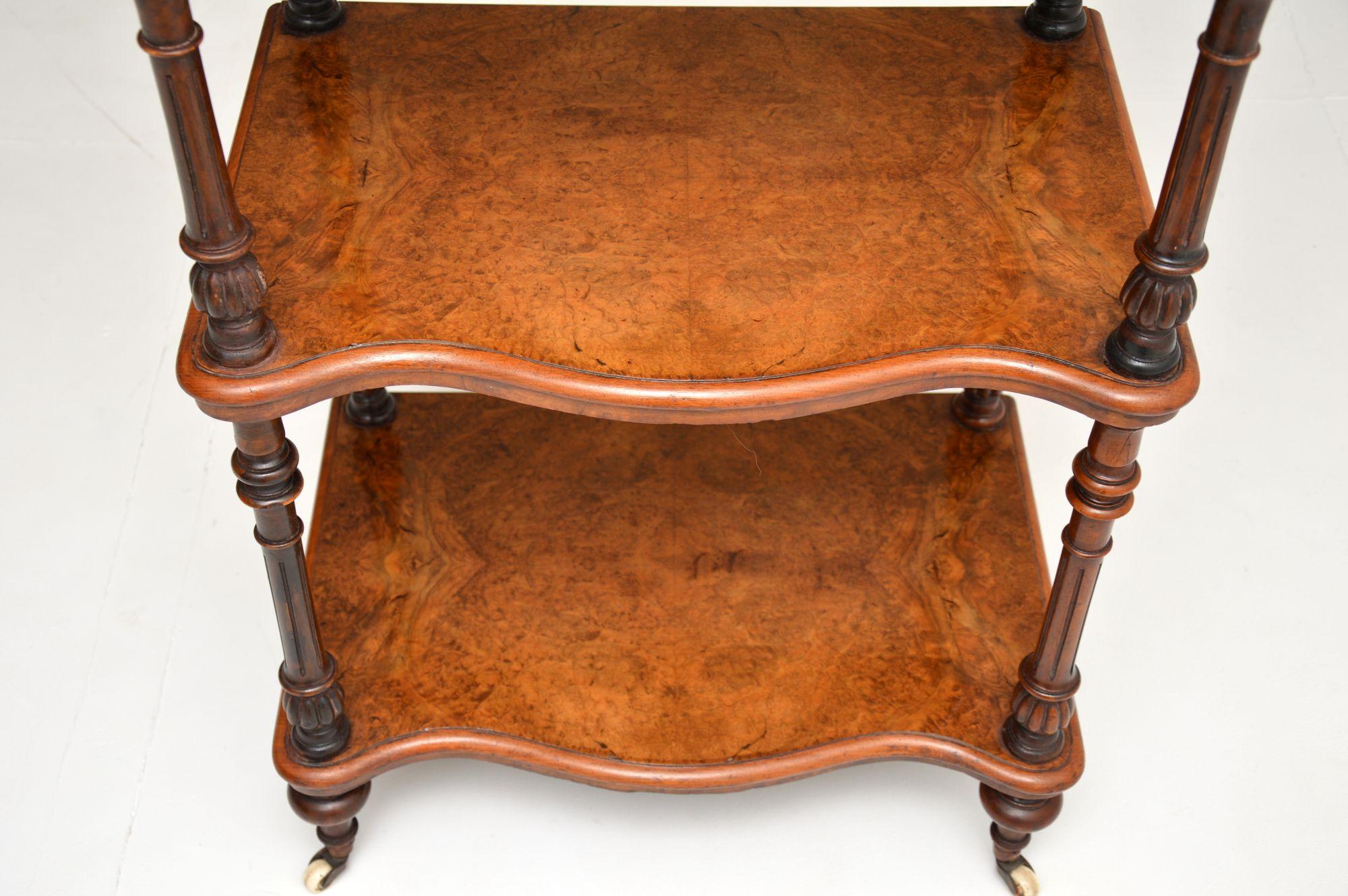 19th Century Antique Victorian Burr Walnut Whatnot Side Table