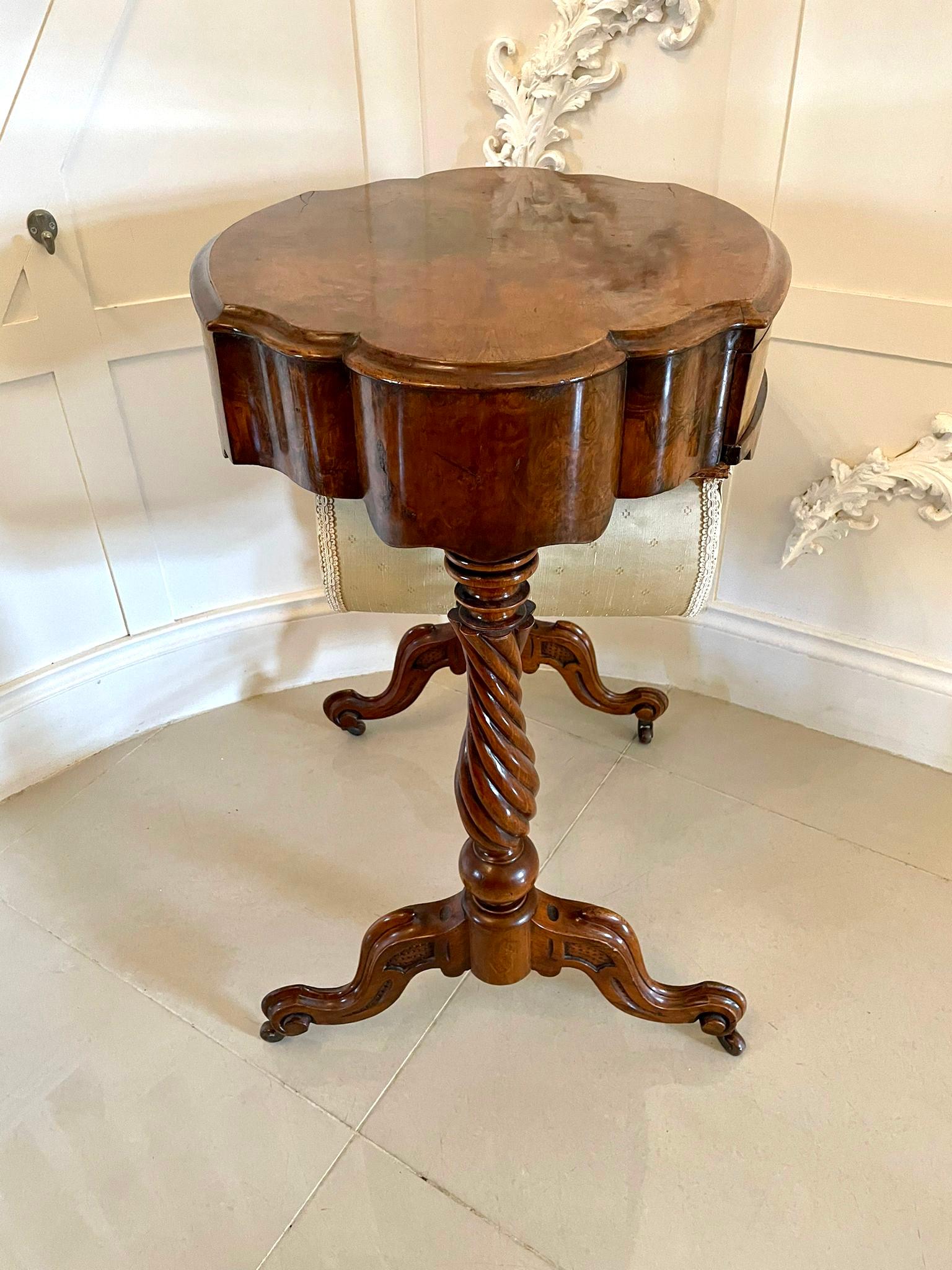 Antique Victorian Burr Walnut Work Table For Sale 5