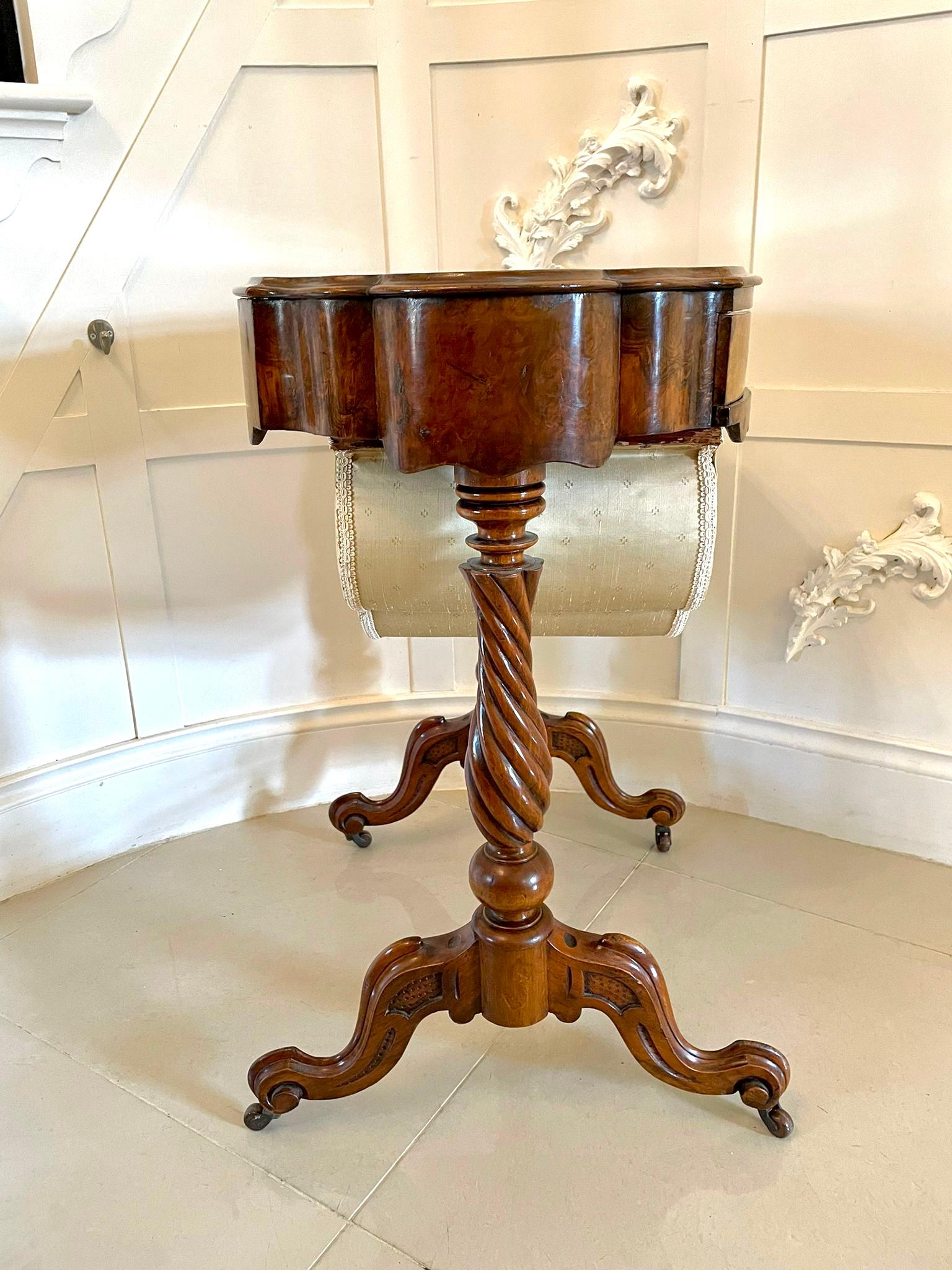 Antique Victorian Burr Walnut Work Table For Sale 6