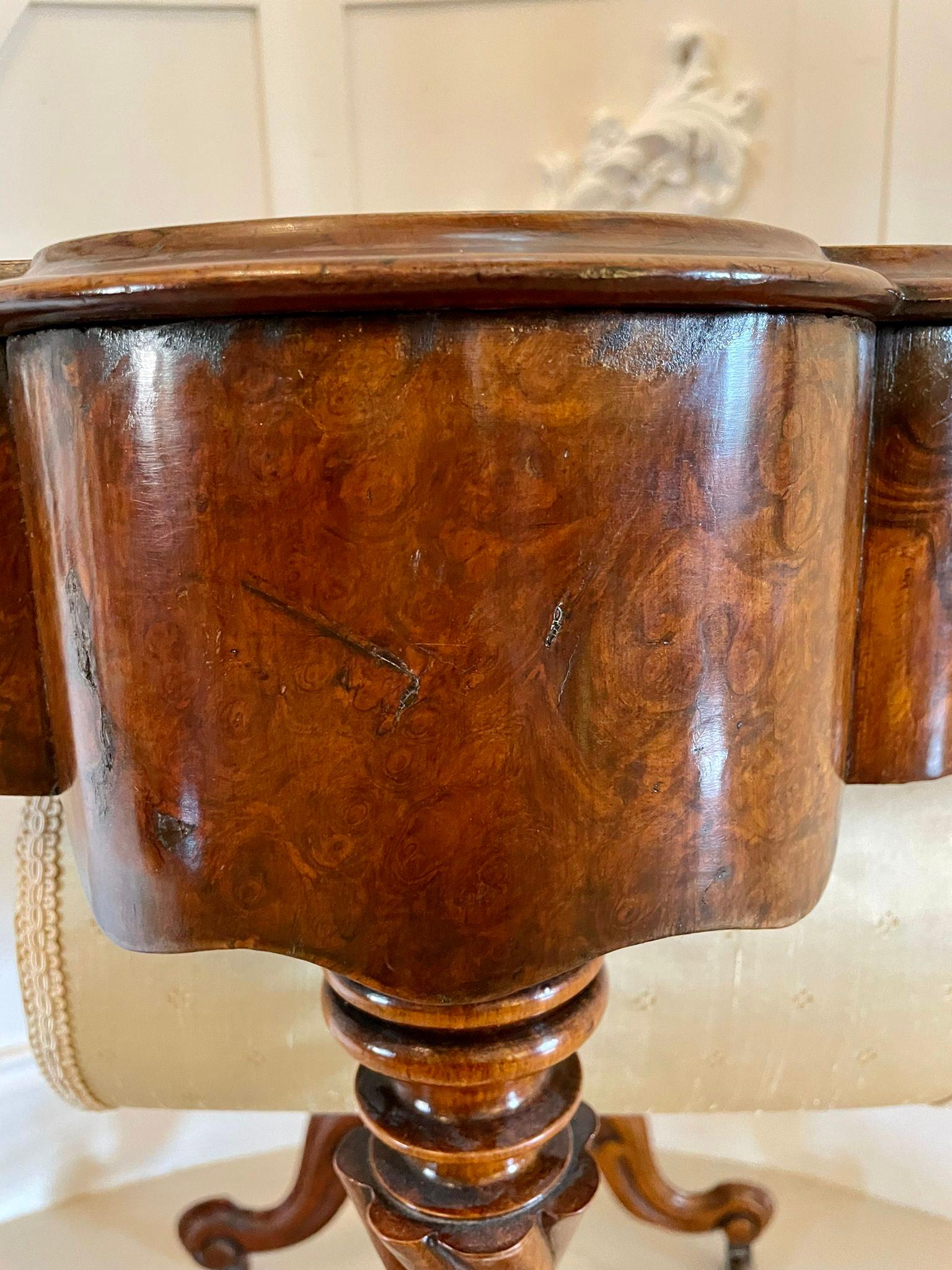 Antique Victorian Burr Walnut Work Table For Sale 8
