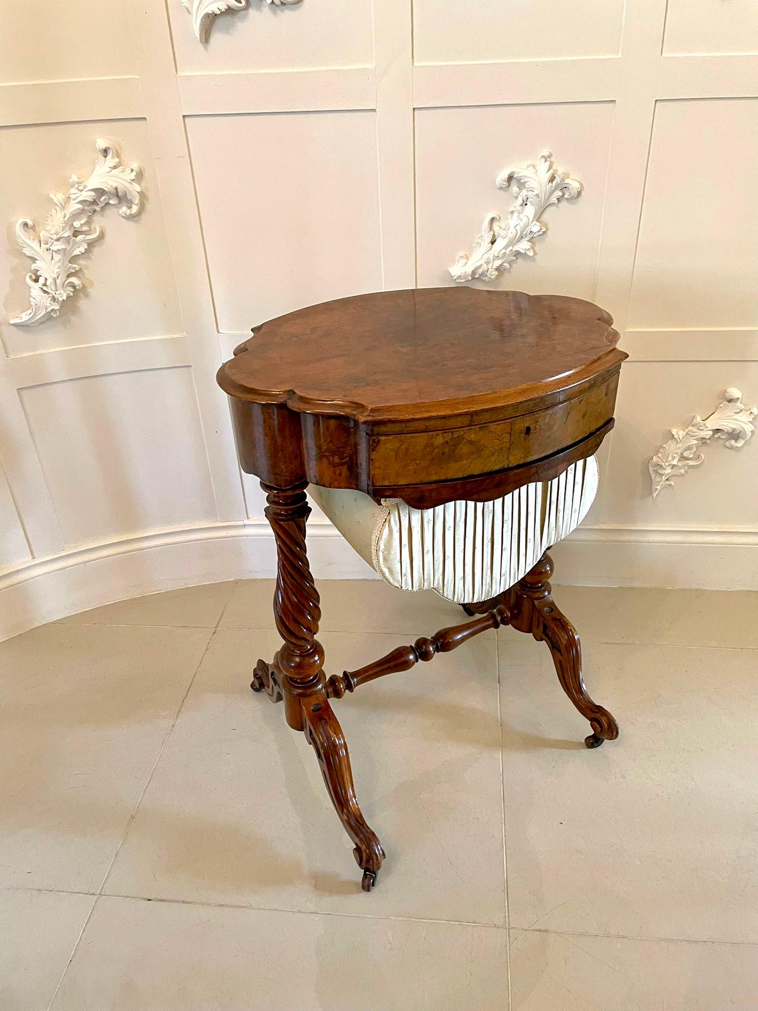 Antique Victorian Burr Walnut Work Table For Sale 12