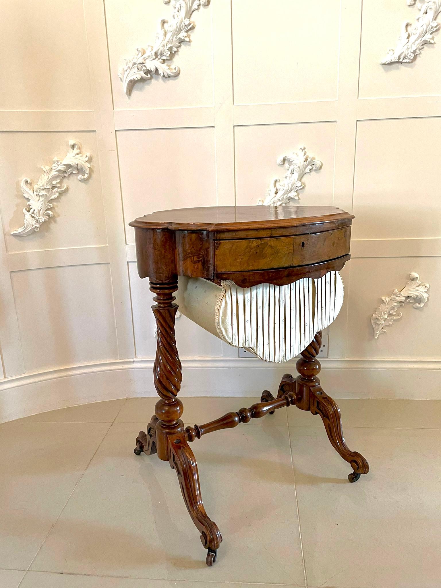 Antique Victorian Burr Walnut Work Table For Sale 13