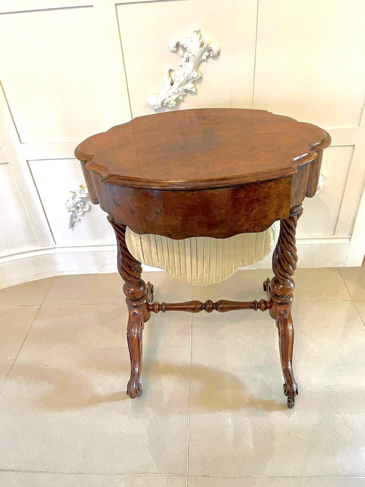 19th Century Antique Victorian Burr Walnut Work Table For Sale